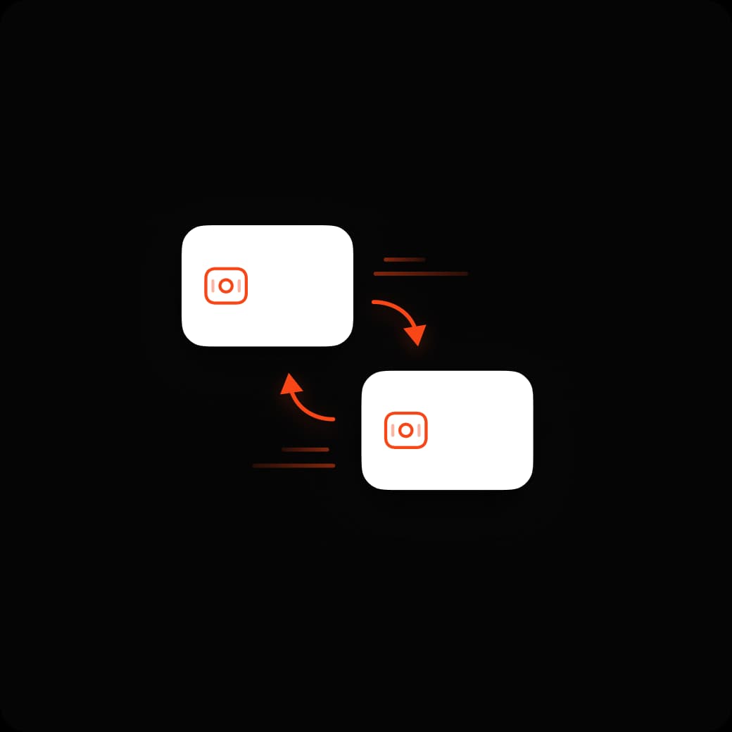 Two wallet cards with arrows moving funds between them